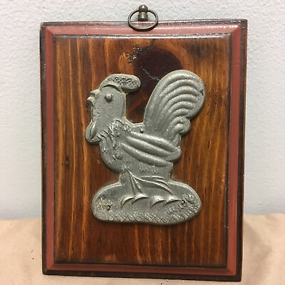 #ad Cute Metal Rooster On Wood Plaque $19.97