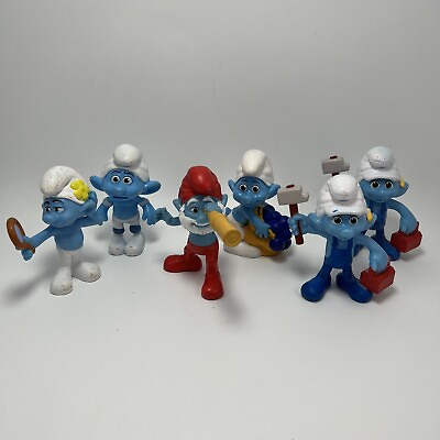 #ad McDonald#x27;s Happy Meal Smurfs Figures Lot of 6 Papa And Smurfs 2011 2013 $7.99