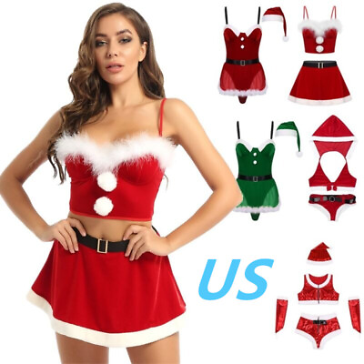 #ad US Women#x27;s Sexy Christmas Mrs Santa Claus Cosplay Costume Xmas Festive Outfits $18.69