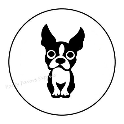 #ad 30 BOSTON TERRIER DOG ENVELOPE SEALS LABELS STICKERS PARTY FAVORS 1.5quot; ROUND $1.99
