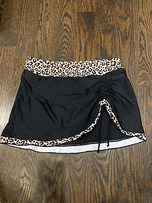 #ad Rekita Elastic Waist Swim Skirt Women#x27;s Size L Black Leopard $11.50
