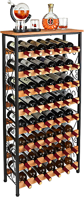 #ad 48 Bottles Floor Wine Rack with Wood Top Freestanding Wine Bottle Organizer She $111.99