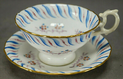 #ad Antique Samuel Alcock Pattern 6021 Blue Red Purple Floral amp; Gold Cup amp; Saucer A $85.00