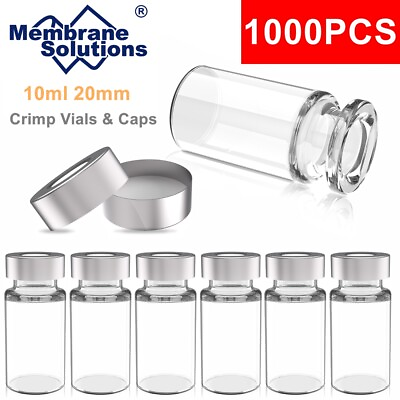 #ad 1000PCS 10ml Sample VialsAluminum Caps 20mm Crimp Top Clear Glass Bottle HPLC $223.19