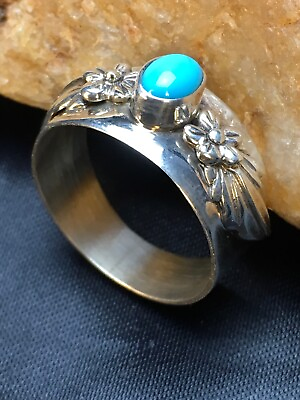 #ad Native American Blue Turquoise Ring Navajo Sterling Silver Size 11.75 8921 $190.12
