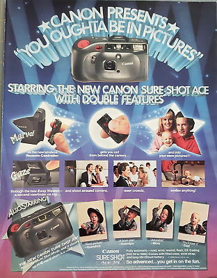 #ad 1988 Canon Camera Sure Shot Ace JoyWith Double Features Fully Automatic Print Ad $14.39