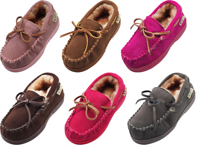 #ad NORTY Boy Girl Unisex Suede Leather Moccasin Slip On Slippers Runs 2 Sizes Small $27.90