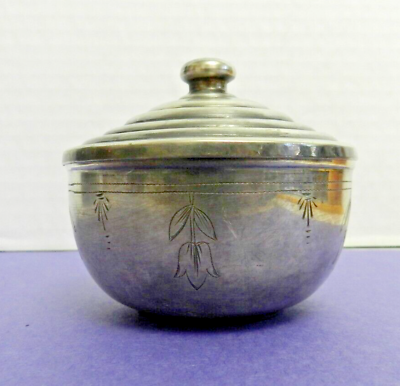 #ad XM L SMALL SILVERPLATE COVERED DISH engraved flowers tight lid 2 1 2 x 3 iN $8.50