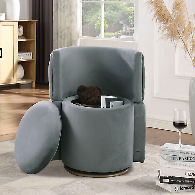 #ad Modern Accent Storage Stool Upholstered Swivel Barrel Chair Round Makeup Chair $142.99
