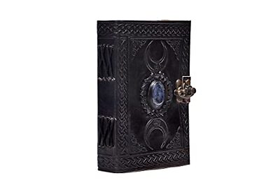 #ad 3 Moon Blue Lapiz Embossed Vintage Leather Journal 240 5 by 7 inch black $32.38