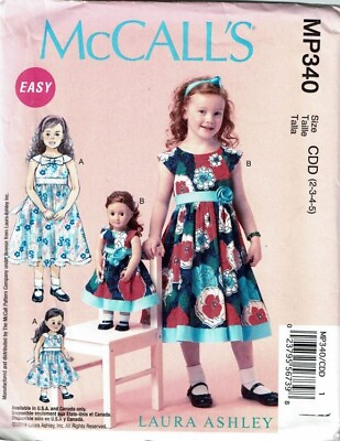 #ad McCalls Sewing Pattern MP340 6875 Dress Girls Sz 2 5 Plus Doll Clothes 18quot; $9.99