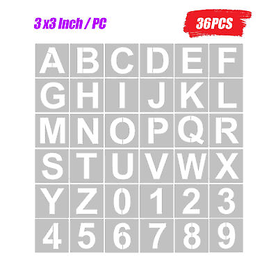 #ad 36pcs 3 Inch Alphabet Letters amp; Numbers Stencils PET fr Painting Decor Home Sign $6.79