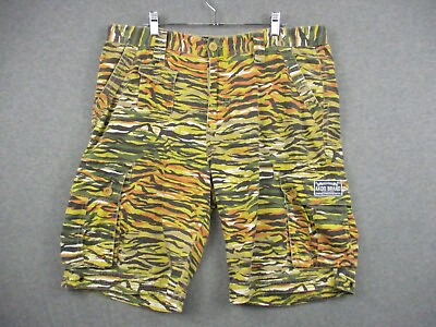 #ad Akoo Brand Tiger Camo 11quot; Cargo Shorts Mens 36 Relaxed Fit Military Y2K Fox Logo $23.89