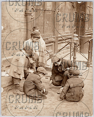 #ad 1907 Lower Manhattan Mulberry Street Kids Playing Coins NYC Original Large Photo $575.00