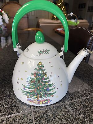 #ad Nikko Christmas Tree Metal Tea Pot Teapot Kettle Green Handle $29.99