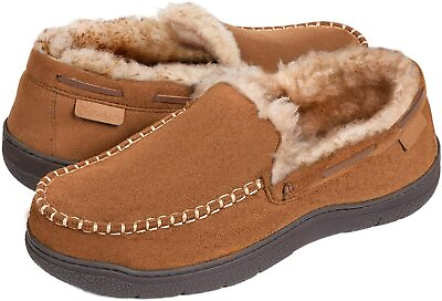 #ad Zigzagger Men#x27;s Microsuede Moccasin Slippers Memory Foam House Shoes $46.95