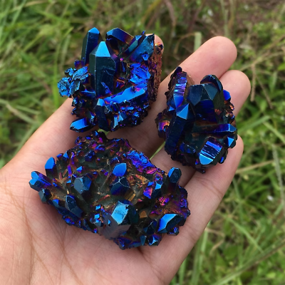 #ad Natural Rainbow Aura Titanium Gemstone Quartz Crystal Cluster Specimens Healing $13.78