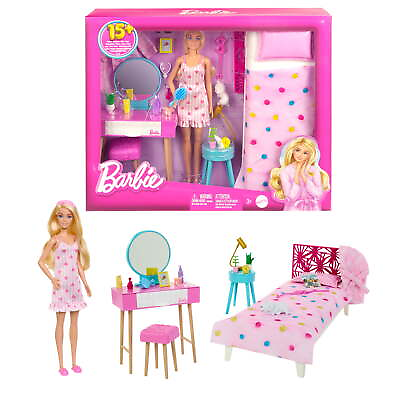 #ad Doll Bedroom Playset Barbie Furniture 20 Storytelling Pieces and Accessories $29.97