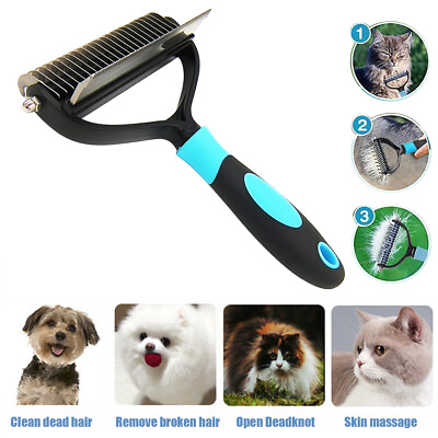 #ad 2 in 1 Dog Pet Cat Fur Dematting Grooming Deshedding Trimmer Tool Comb Brush $8.79