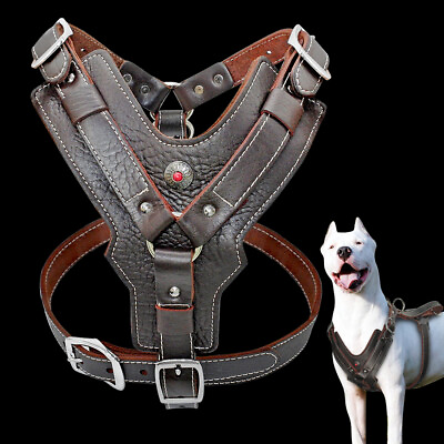 #ad Real Leather No Pull Dog Harness Heavy Duty for Boxer Pitbull Brown XL 2XL 3XL $61.99