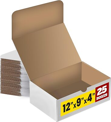 #ad 25 PCS of Shipping Boxes 12x9x4 Inches White Corrugated Cardboard Boxes Packagi $45.99