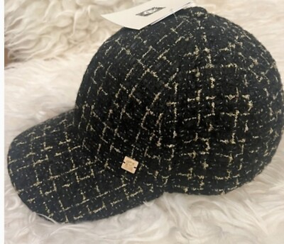 #ad Ann Klein Black Gold Tweed Ball Cap Women Fashion Luxury Strap Back Classy Hat $16.99