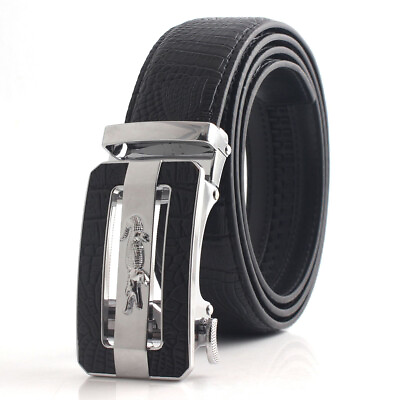 #ad Luxury Men#x27;s Buckle Belts Leather Automatic Crocodile Waist Strap Belt Waistband $8.99