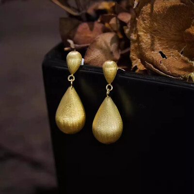 #ad Authentic 18K Gold Earrings Water Drop Dangle Frosting Teardrop 100% Yellow Gold $235.53