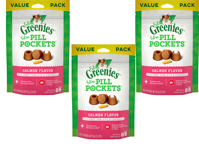 #ad 3 Pack Greenies Feline Cat Pill Pockets Value Size Salmon 3 oz Best by 4 Mar 24 $25.00