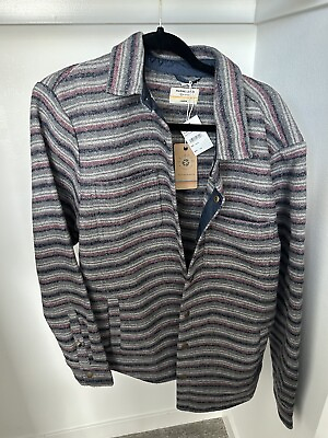 #ad Marine Layer Mens large coat MSR $158 Striped snap shacket Grey Tulipwood stripe $79.99