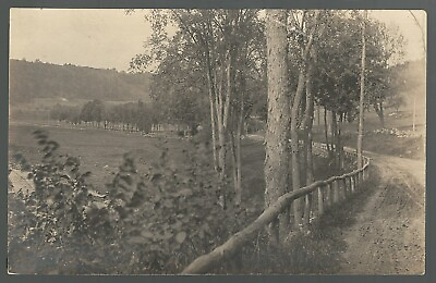 #ad RPPC Log Post Fenced Lined Road Leading To Chester Vermont $12.44