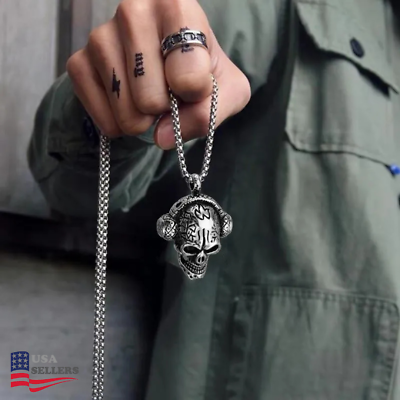 #ad Chain for Men Women Skull Headphones Stainless Steel Necklace Fashion Punk USA $9.99