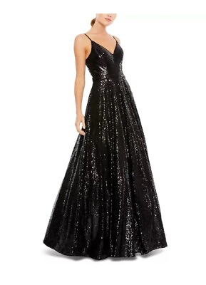 #ad Mac Duggal Black Sequin V Neck Gown Size 2 Orig $398 $171.00