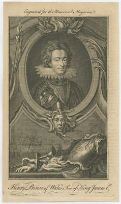 #ad 1738 Jacobus Houbraken Engraving Henry Prince of Wales Son of King James 1st $49.99