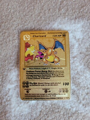 #ad Pokemon 1st Edition Base Set Shadowless Charizard GOLD Metal DISPLAY Card $8.99