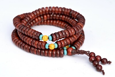 #ad 8x3MM 108 Pcs Mahogany Red Sandalwood Mala Beads Natural Wood Rondelle Beads 32quot; $8.49