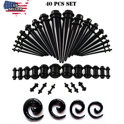 #ad 40Pcs Acrylic Ear Stretching Gauge Kit Taper Tunnel Plug 14G 00G Piercing Set $7.99