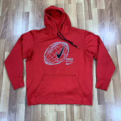 #ad Nike Hoodie Mens Large L Red Football Sweatshirt Black Swoosh Athletic $22.95
