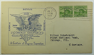 #ad 1933 FDC US Chicago World#x27;s Fair Century of Progress Banking Institute SC #728 $11.75
