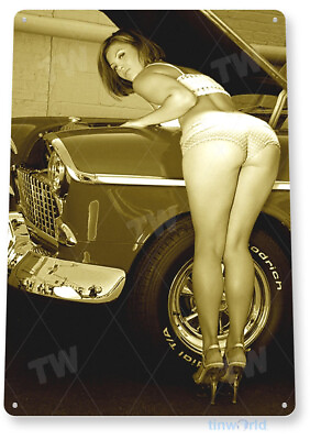 TIN SIGN Work Heels Pin Up Hot Rod Girl Auto Shop Garage Cave A010 $9.50