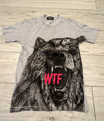 #ad Dsquared2 Mens Bear WTF Grey Graffic Print Slim Fit Cotton T Shirt Size XL Rare GBP 39.99