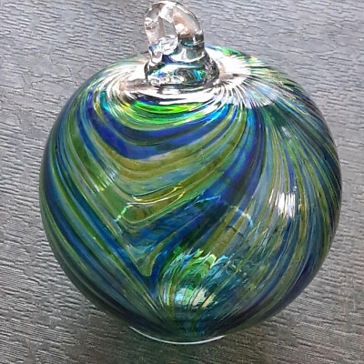 #ad Hanging Glass Ball 4quot; Diameter Aqua Blue amp; Lime Swirls 1 HGB6 #126 $17.00