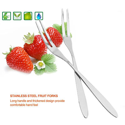 #ad 20Pcs set Stainless Steel Fruit Fork Comfortable Long Handle Cake Desert Fruit $10.30