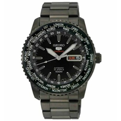 #ad New Seiko 5 SRP129K1 Sport World Time Automatic Full Black 24 Jewels GMT $299.00