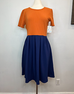 #ad NWT LulaRoe Amelia Orange Navy Color Block Dress Size L $27.19