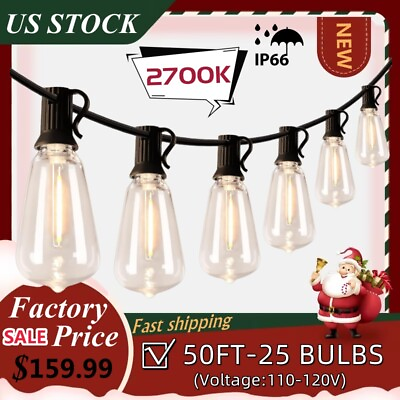 #ad 50FT Christmas Outdoor LED String Light Weatherproof for Patio Lawn Garden Party $29.99