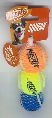 #ad Nerf Dog Squeaker Toys 4” Tennis Ball 3 Pack Orange Yellow Blue NEW $12.50