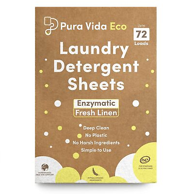 #ad Pura Vida Eco Laundry Detergent Sheets 36 Sheets up to 72 Loads Fresh Lin... $22.99
