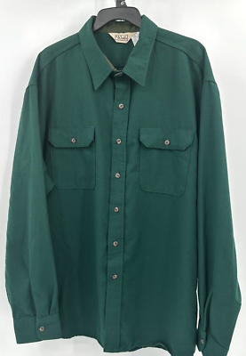 #ad VINTAGE WALLS BUTTON FRONT FLANNEL WORK SHIRT Men#x27;s Size XXL Green MADE IN USA $16.42