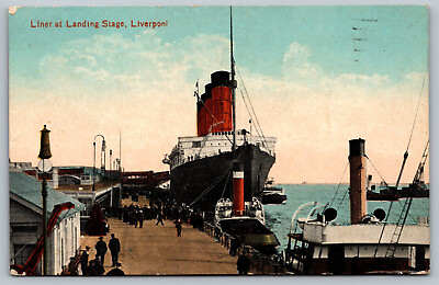 #ad Liner at Landing Stage LiverPool Vintage Postcard A9 $7.94